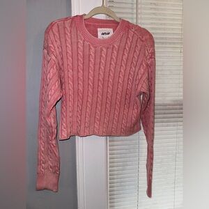 Aerie pink mini cable cropped sweater - size medium